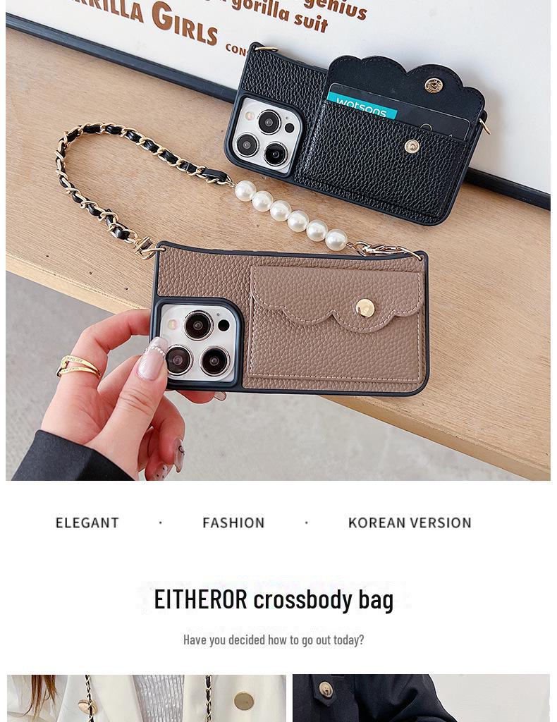 Чехол-ремешок через плечо для iPhone 15/16 Pro Max с отделением для карт и защитой от падений из кожи