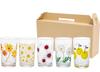 Aderia Retro Glass Tumbler [Medium / 200ml / 5 Assorted Designs] Comes In a Custom Kraft Box, Made In Japan
