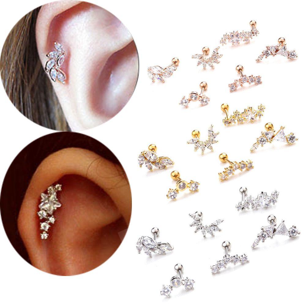 Body Jewelry Cz Zircon Star Leaves Cartilage Ear Stud Helix Tragus Piercing Earring Stainless Steel