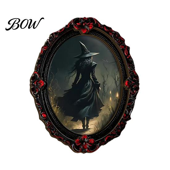 Halloween Refrigerator Magnets Wooden Magnetic Fridge Magnets, Vintage Gothic Witch Ghost Photo Spooky Metal Locker Decorations Frame, Waterproof