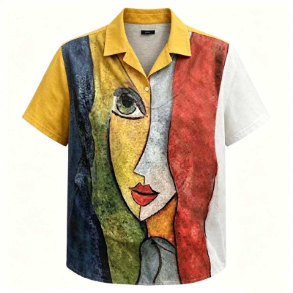 Summer Funny Abstract Face Printing Shirt Hawaiian Beach Vacation Clothing Women's Fashion Street Style Shirt Daily Men's and Women's Shirt