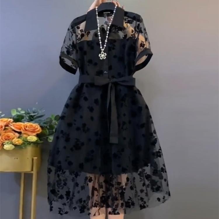 RUGOD Summer Retro Embroidered Waist Slim A-line Dress Elegant Large Swing Long Dress