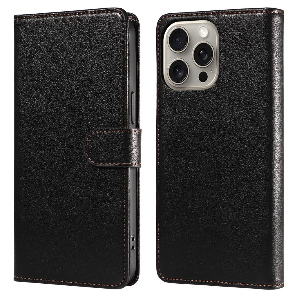For iPhone 15 Pro Leather Case Litchi Texture RFID Blocking Wallet Stand Phone Cover