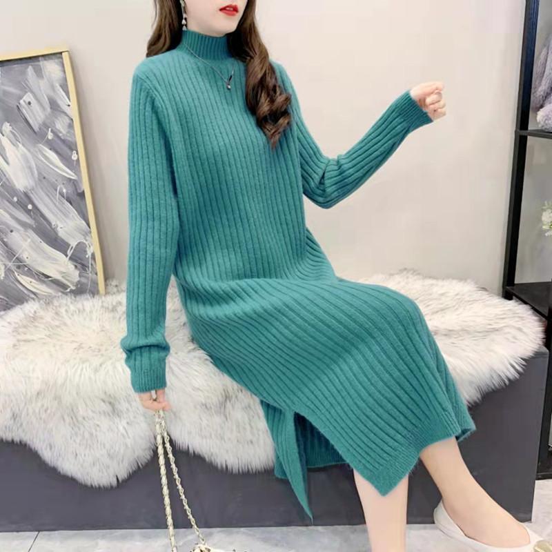 Autumn and Winter New Semi-turtleneck Knee-length Knitted Bottoming Shirt Fashion Loose Versatile Sweater Skirt Women's Clothing