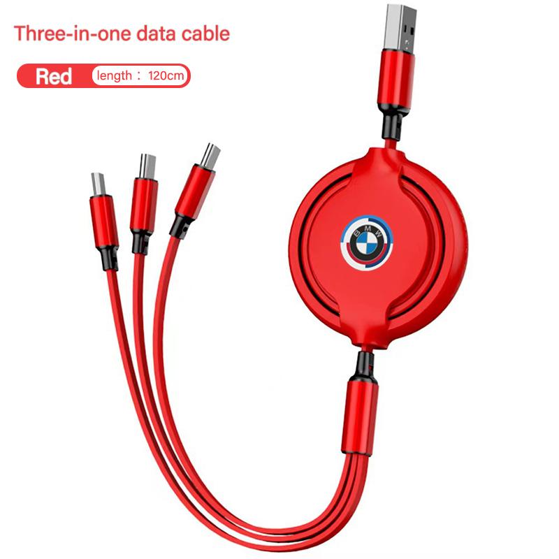 BBKH5 3 In 1 Retractable Data Cable USB Car Charger Head Auto Accessories For BMW 3 5 7 Series F30 i4 X3 F10 E90 F20 E46 E87 E70 X3  E