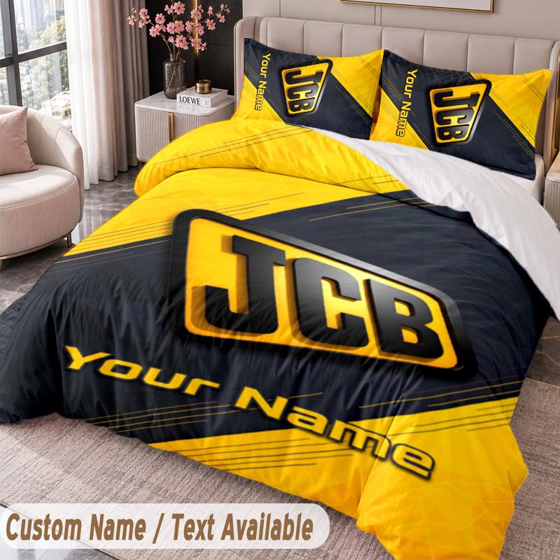 JCB Printed Bedding Set Custom Name Text 1 Duvet Cover 2 Pillowcases For Bedroom