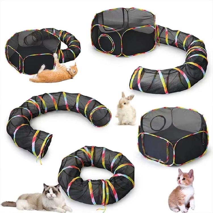 Indoor Cats Tunnel Tent Foldable Playtent Teaser Toy Physical Activity Tent Chew Resistant Playhouse for Pet Enriching