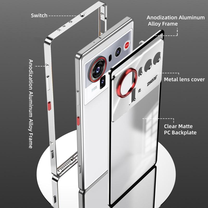 Elastic Snap Magnetic Metal Bumper Frame Case for ZTE nubia Z80 Z70 Z70S Ultra 5G Clear Frosted PC Lens Protector Back Cover