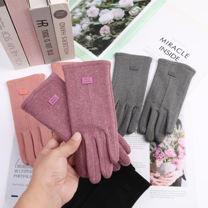 Женские зимние толстые плюшевые перчатки, модные теплые замшевые перчатки для отдыха на природе, женские перчатки для вождения с сенсорным экраном, спортивные перчатки для велоспорта