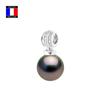 Compagnie Générale Des Perles - Diamond Pendant 0.50 Cts Genuine Round Tahitian Pearl 11-12 Mm 18 Cts White Gold - Women's Jewelry