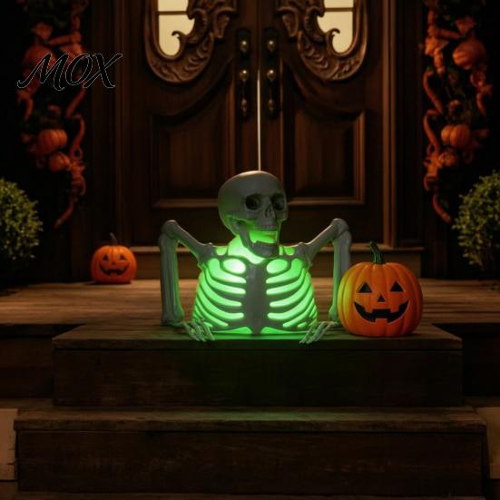 Spooky Nighttime Lighting Halloween Half Body Skeleton Decoration, Realistic Light Up Plastic Durable Outdoor Decoration for Graveyard, Haunted House,