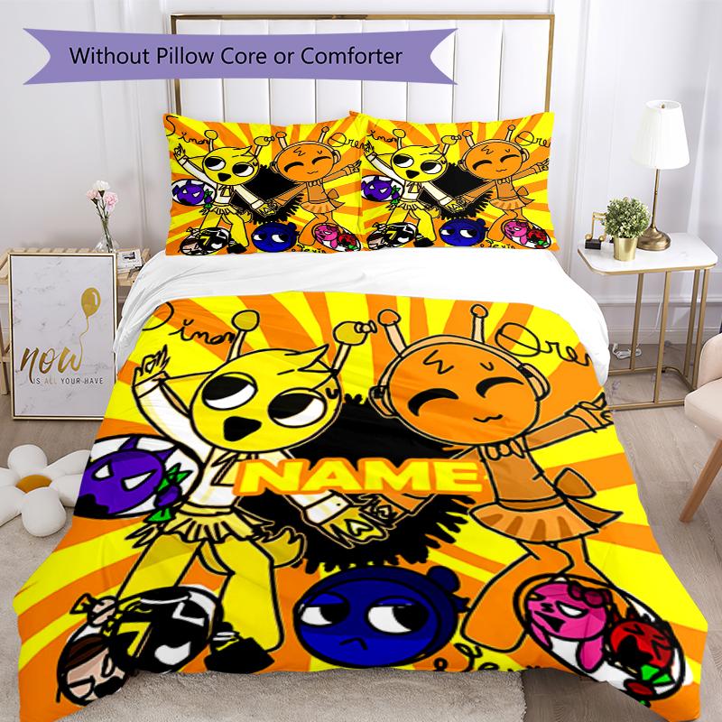 3pcs Custom Name Sprunki Bedding Set Duvet Cover Closure Includes 1 Duvet Cover & 2 Pillowcases, Soft and Comfortable for All Seasons.