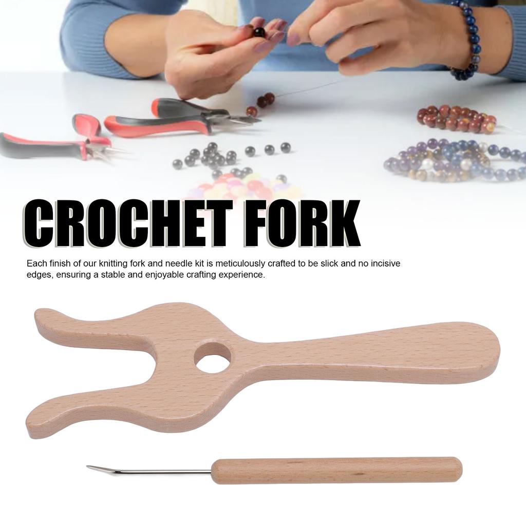 Knitting Fork and Needle Kit Beech Wood Slick Finish Wooden Fork Braider Needles Kit for Handcraft