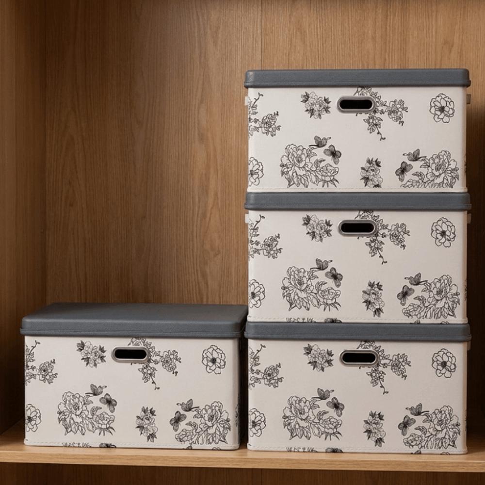 Large Capacity Peony Pattern Storage Box Folding Car Storage Container Down Jacket