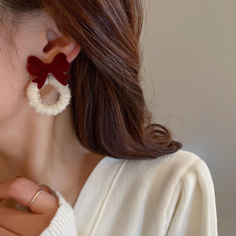 Vintage Red Flocking Earrings Collection Bow Knot Earstuds Vintage Style Earrings Jewelry Gift