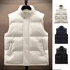 Men Vest Stand Collar Sleeveless Zipper Placket Warm Winter Jacket with Pockets Solid Color Thickened Outerwear