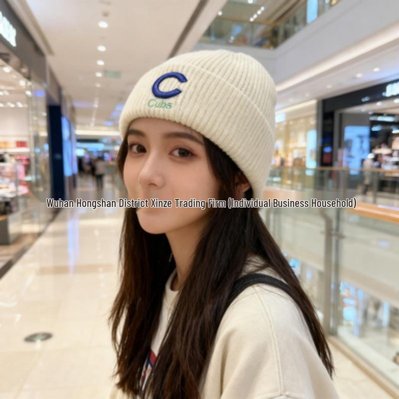 Корейская шерстяная унисекс вязаная шапка бини MLB - Вышивка логотипа NY, Теплая для осени и зимы, Стиль M0726