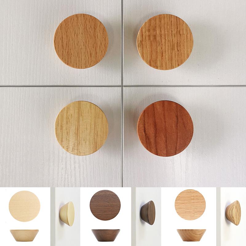 Round Wooden Handle Pulls Solid Wood Cabinet Drawer Knobs Single Hole Furniture Handle With Screw Wardrobe Home Decoration