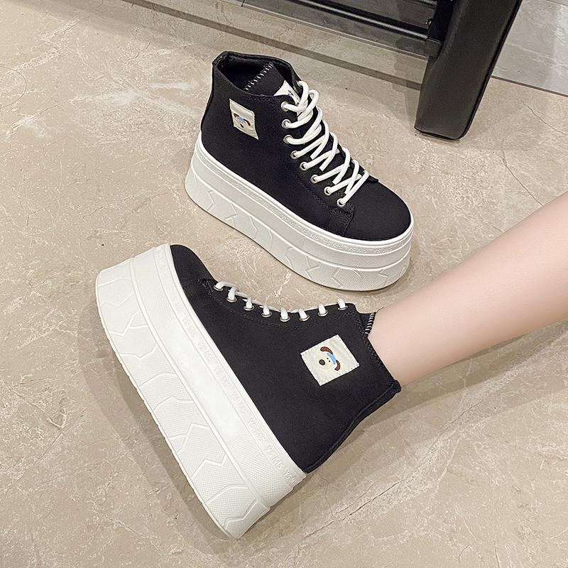 Мода 2025 Новые 7,5 см Модные парусиновые кроссовки с высоким верхом Дышащие Женские Кроссовки на супервысоком каблуке Обувь на платформе Женская Летняя Осенняя Обувь