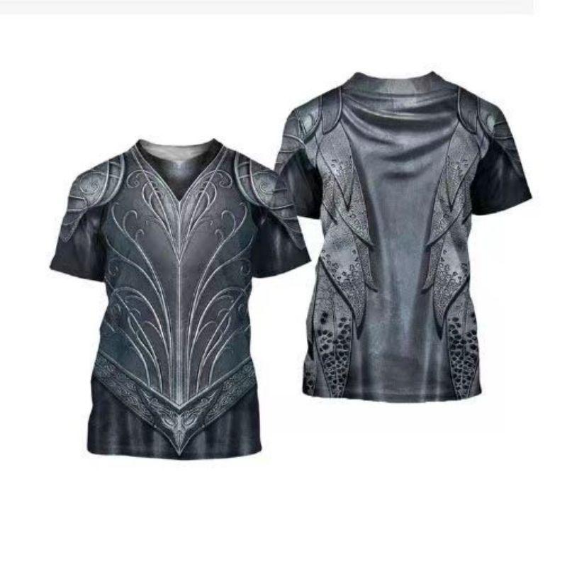 Летний мужской 3D-печатный ретро-костюм в стиле средневекового рыцаря с круглым вырезом и коротким рукавом, свободный повседневный топ больших размеров