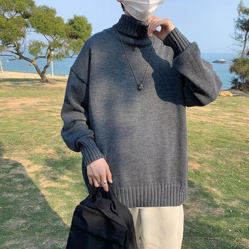 Унисекс ретро корейский свитер с высоким воротником: Простой, прочный, свободный крой