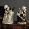 Resin Crafts Halloween Skull Pen Holder Scary Skeleton Statue Ornament  Haunted House