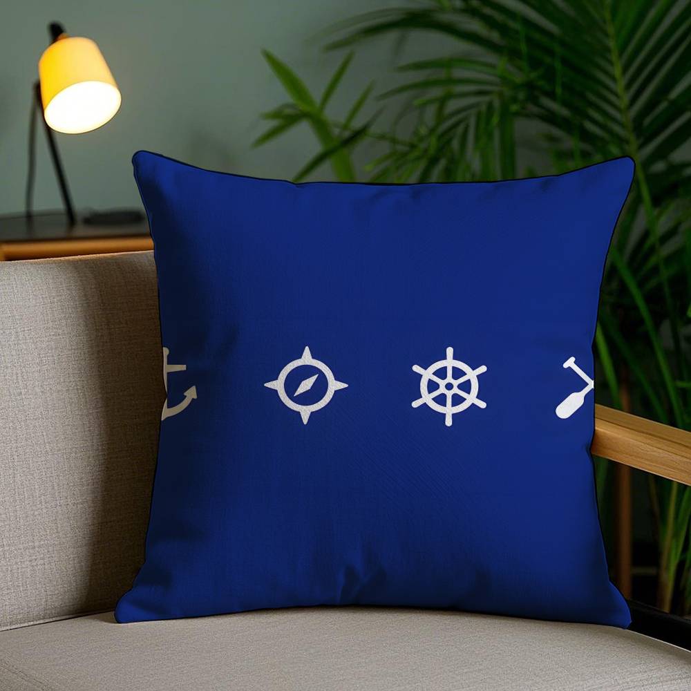 Ocean Blue Compass with Anchor Pillow Case Anti-dustmite Pillowcase Invisible zipper silky short plush Sofa cushion cover
