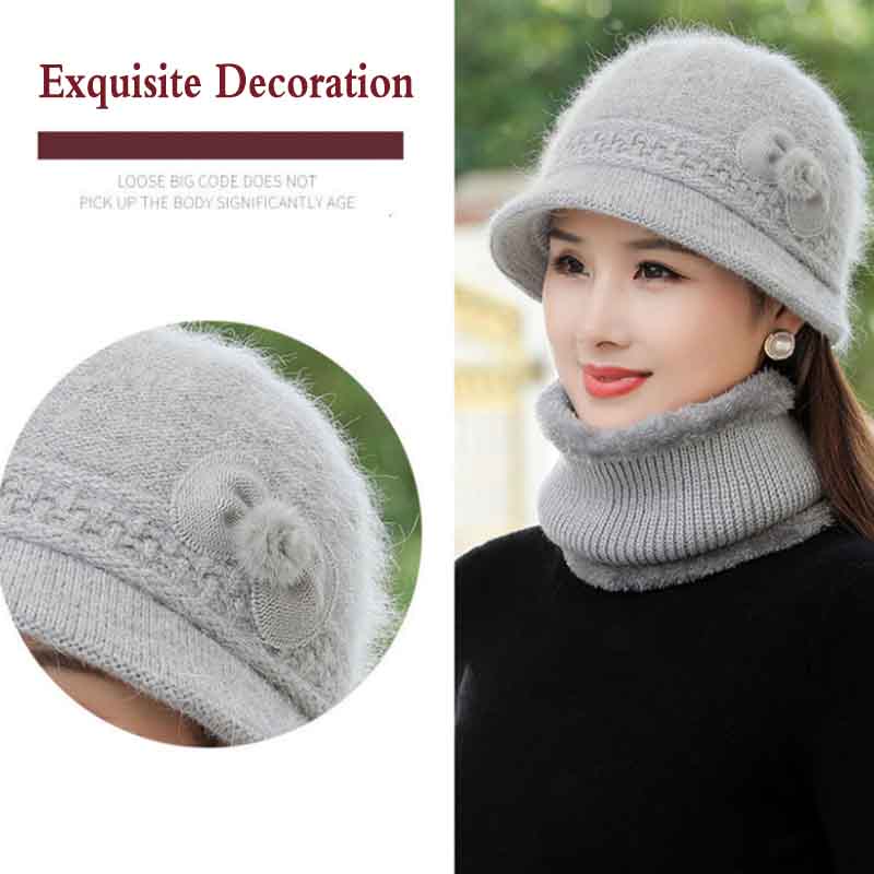 Middle-aged and Elderly Hats Ladies Autumn and Winter Rabbit Fur Knitted Woolen Hats Elderly Grandma Warm Hats Winter Mother Hats Women