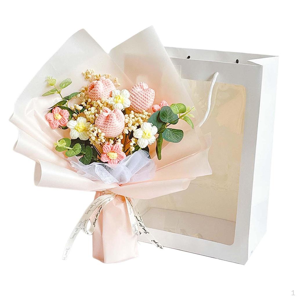 Completed Crochet Flowers Bouquet Artificial Knitting Daisy Elegant for Mother Day,