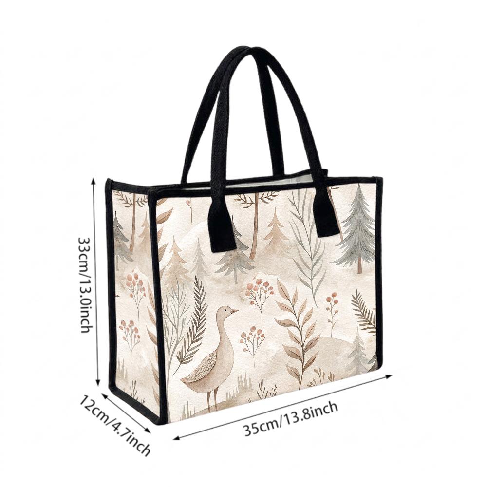Cute Bird Forest Printed Tote Bag Casual Large Capacity Women Daily Shopping Handbag