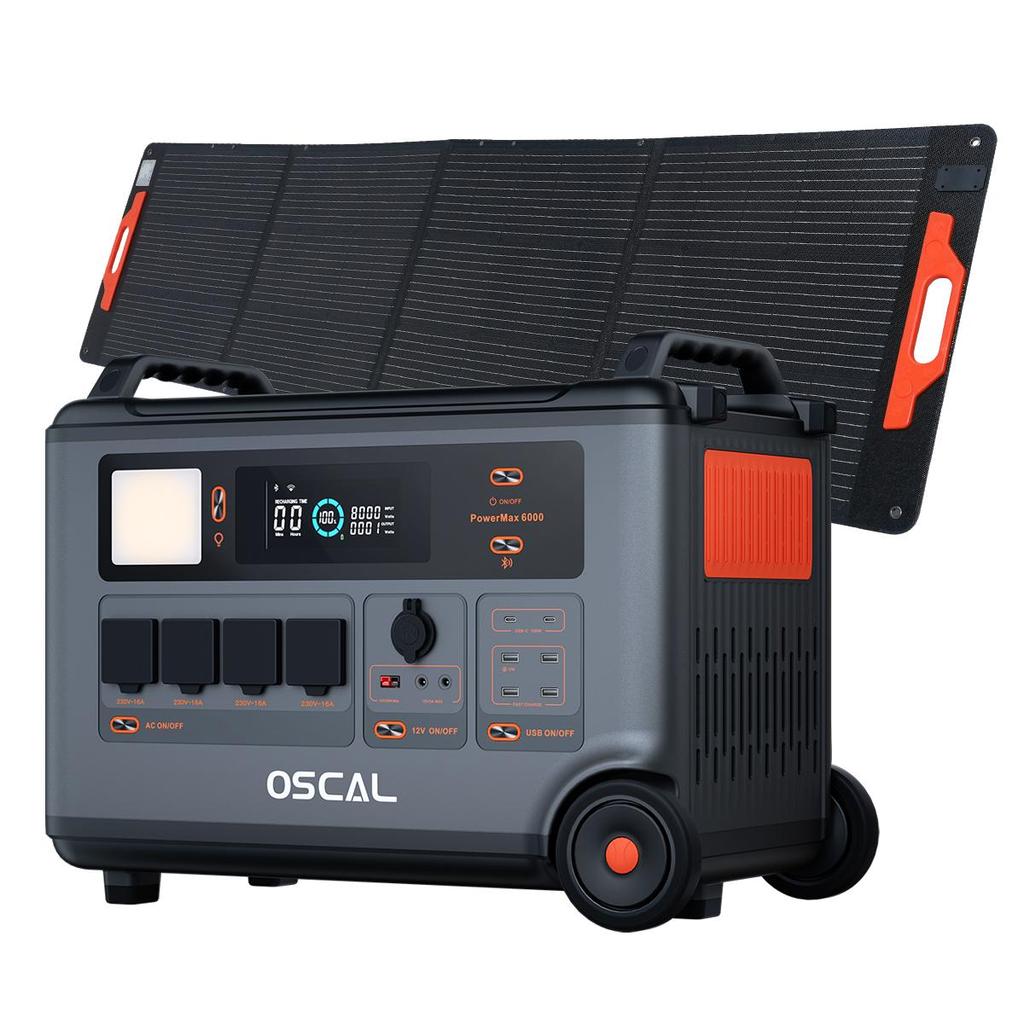 Oscal PowerMax 6000 Портативная электростанция 6000 Вт 3600 Втч LiFePO4 Расширяемый солнечный генератор с 4 розетками переменного тока