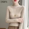 INDFS Women's Fashion Casual Fall Winter Solid Color Print Long Sleeve Half Turtleneck Sweaters