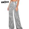 Women's Silver Foiled Wide Leg Pants High Waisted Chunky Pants Women's Casual Pants