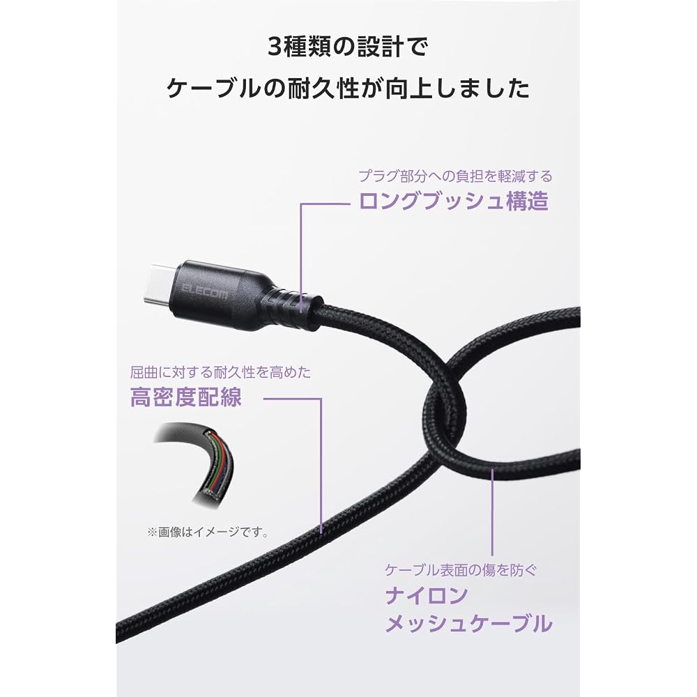 Elecom [Набор из 3 шт.] Кабель USB Type-C [0,5 м/1 м/2 м] Совместимость с PD 100 Вт Высокая прочность Нейлоновая оплетка...