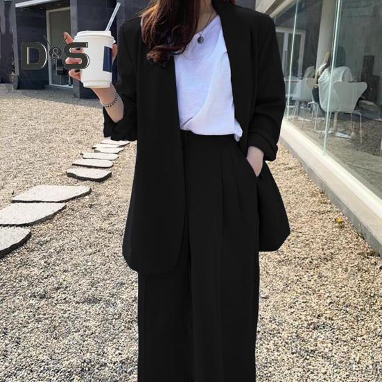 Женский комплект из 2 предметов: пальто и брюки, длинный рукав, ажурный кардиган, куртка средней длины, свободные прямые широкие брюки с высокой талией, формальные деловые брюки