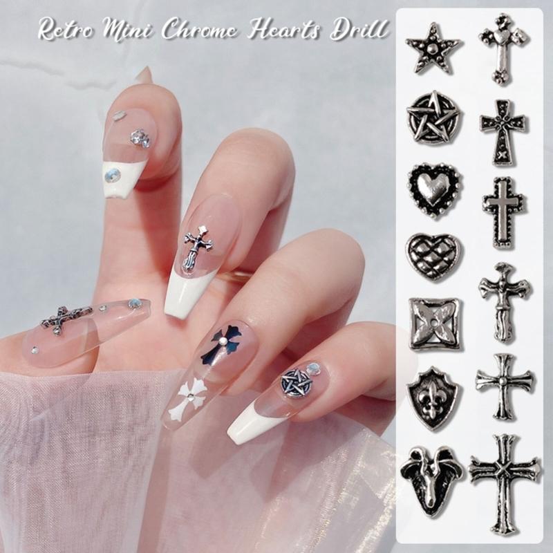 10 шт. - Серия 'Кресты' 3D Шармы для Дизайна Ногтей, Металлические Punk-Chrome Hearts Камни-Украшения для Ногтей Наклейки для Украшения Ногтей на Руках и Ногах