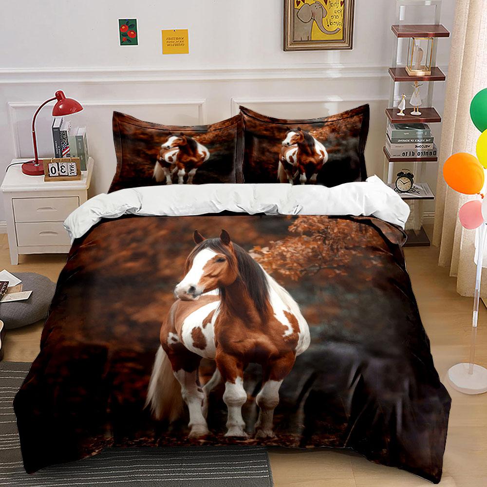 Beautiful Horse Themed Decor Set Soft Comfortable Duvet Cover Bedding Set Included 1*Duvet Cover & 2*Pillowcases, Gift