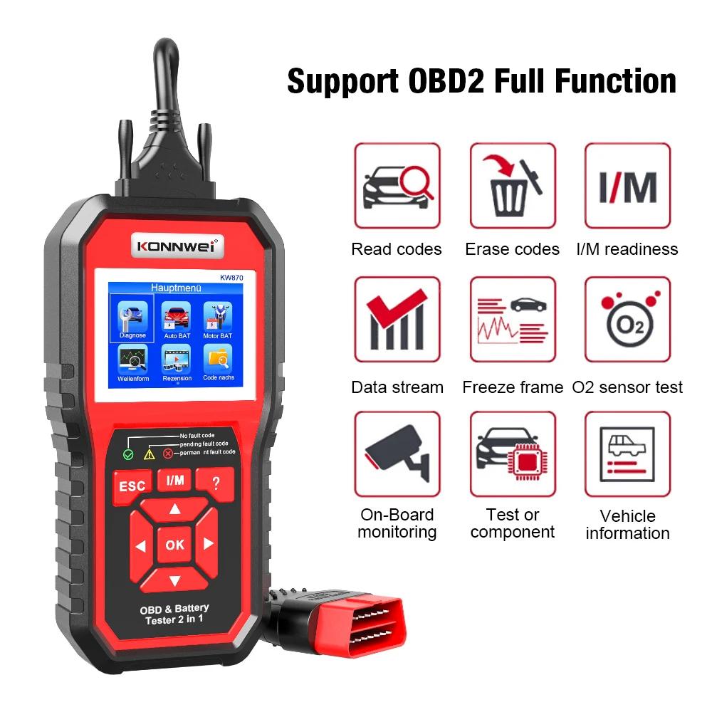 KONNWEI KW870 6 В 12 В автомобильный мотоцикл аккумуляторный тестер OBD2 диагностический инструмент сканер 2 в 1 тестовые инструменты для зарядки и проворачивания автомобиля