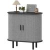 Tambour Sideboard with Fluted Sliding Doors, Modern Kitchen Cupboard with Storage Shelves and Wooden Legs, Grey