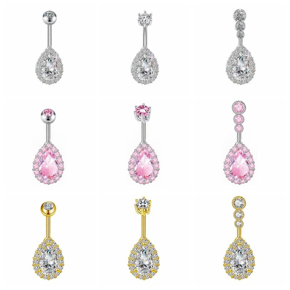 Stainless Steel Zircon Navel Ring Colorful Body Piercing Jewelry Fashion Belly Button Ring  Girl