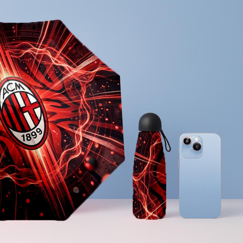 AC Milan Рисунок Печатный Мини 5 Сложений 8 Спиц Компактный Зонт Ветрозащитный Водонепроницаемый Легкий Портативный Складной