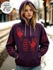 Women Fleece Lined Hoodie Halloween Blood Handprint Splatter Print Pullover Sweatshirt