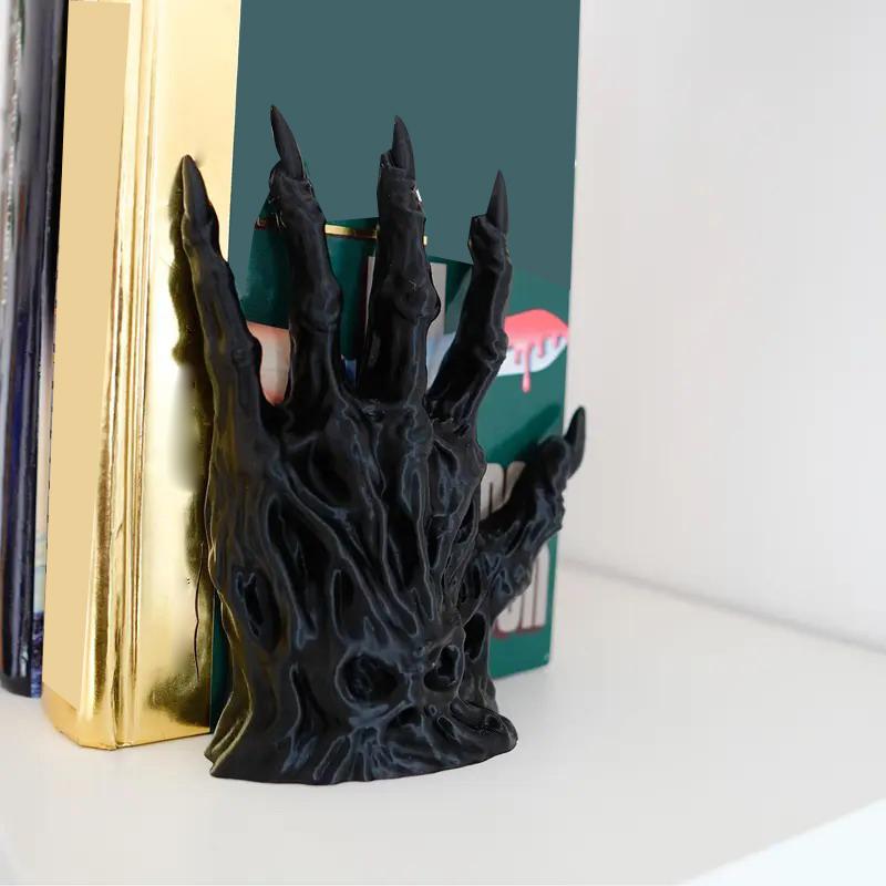 1/2Pcs Black Witch Hand Book Holders Gothic Book Ends 3D Printed Horror Monster Non Skid Book Holder Stopper Desktop Decor