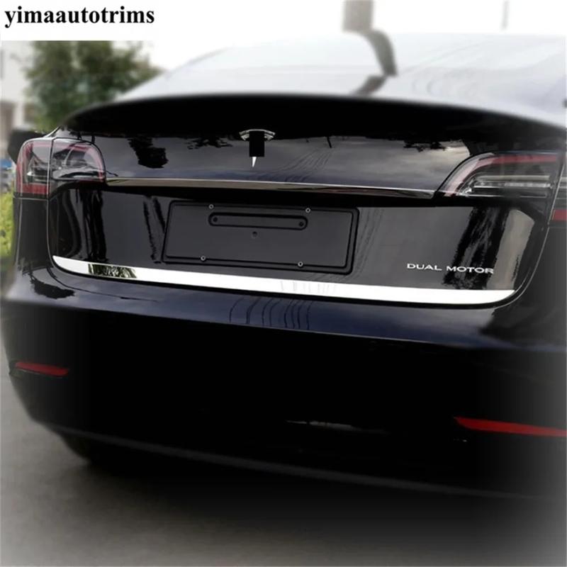 Rear Trunk Tail Gate Door Strip Overlay Decoration Cover Trim Stainless Steel Accessories Exterior For Tesla Model 3 2018 -