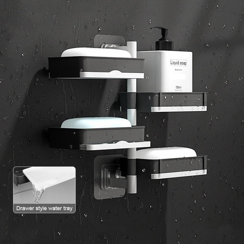 Rotary Soap Box Perforation Free Wall Mounted Drain Storage Rack Multifunction Dry Wet Separation Bathroom Organizer For Home
