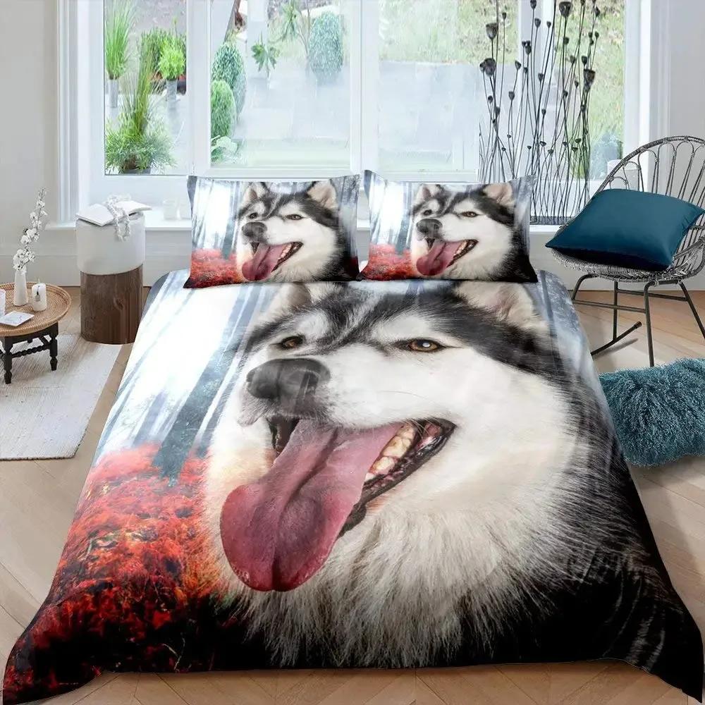 Cute Dog Duvet Cover Twin Full Queen King Siberian Husky Bedding Set for Kids Teens Boys Girls Lovely Pet Animal Comforter Cover