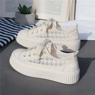 Белые туфли женские сетчатые дышащие полые летние универсальные новые парусиновые туфли на платформе Ins