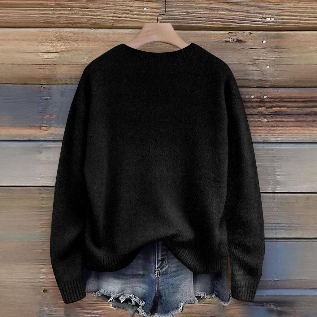 Long Sleeve Pullover Sweaters For Women O Neck Casual Cute Printing Knit Oversized Sweater