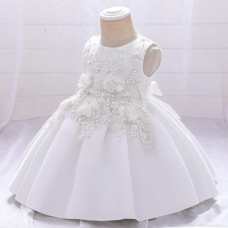 Girls Formal Dress Birthday Party Flower Girl Princess Gown With Lace Applique Satin Bow