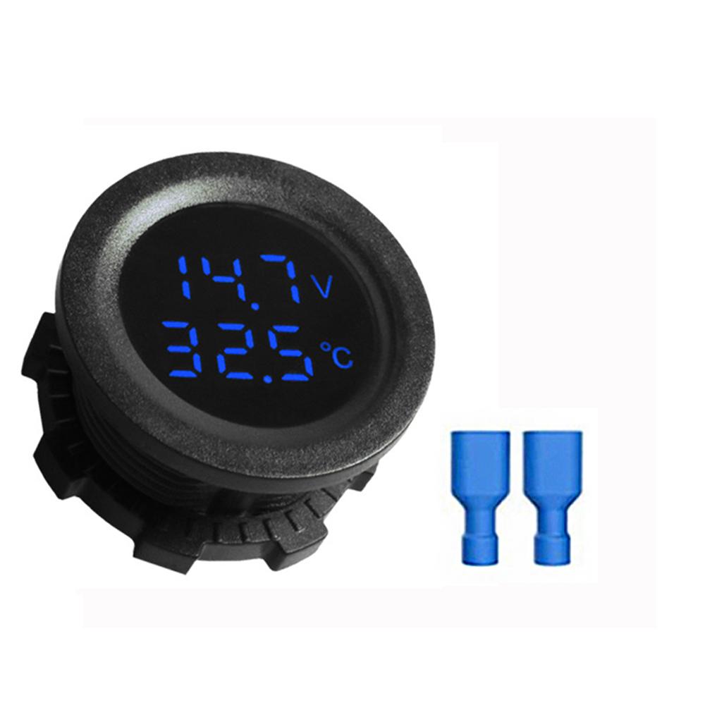 Car Round Temperature Voltmeter 12-24V Auto Voltage Meter Display Digital Measurement for Car Motorcycle Boat Thermometer T